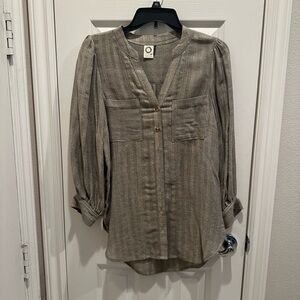 Women's Gray Striped Top threaded with Gold